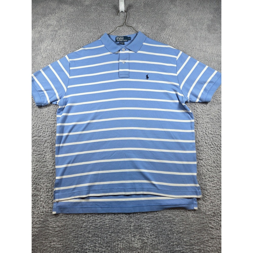 Polo Ralph Lauren Polo Shirt Large Blue Mens Striped Short Sleeve Cotton Pony